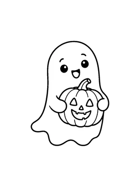 A friendly ghost holding a pumpkin.