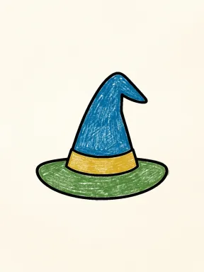 Witch Hat Coloring Page colored with AI in crayon style