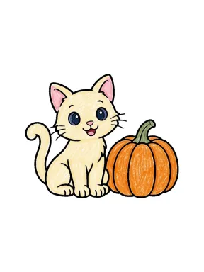 Black Cat and Pumpkin Coloring Page colored with AI in crayon style