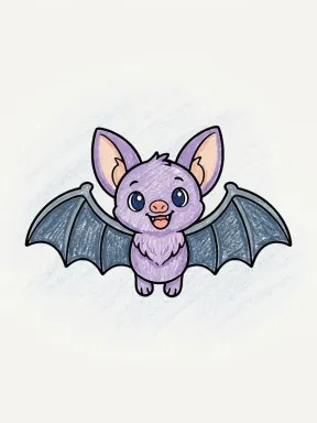 Smiling Bat Coloring Page colored with AI in crayon style
