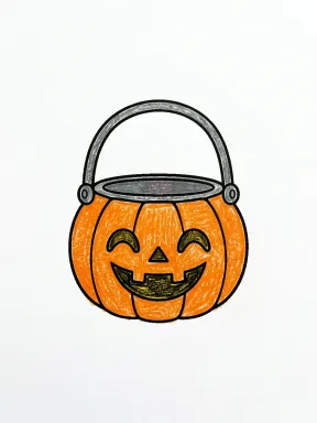 Pumpkin Candy Bucket Coloring Page colored with AI in crayon style