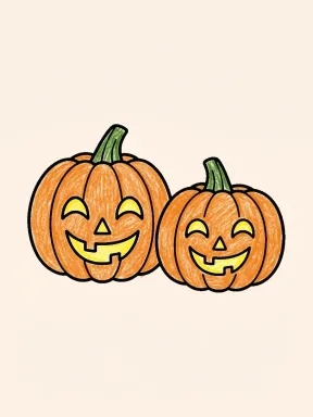 Smiling Jack-o'-Lanterns Coloring Page colored with AI in crayon style