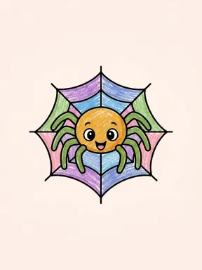 Spider on a Web Coloring Page colored with AI in crayon style