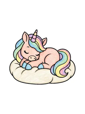 Sleeping Unicorn Coloring Page colored with AI in crayon style