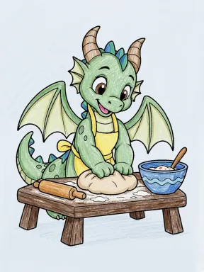 Dragon Kneading Dough Coloring Page, colored example