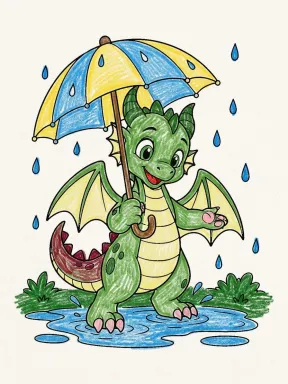 Dragon with an Umbrella Coloring Page, colored example
