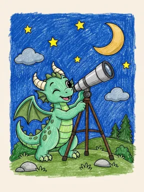 Dragon Stargazing Coloring Page, colored example