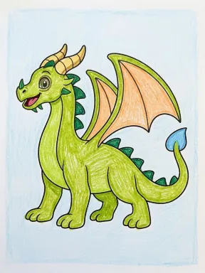 Standing Dragon Side View Coloring Page colored with AI in crayon style