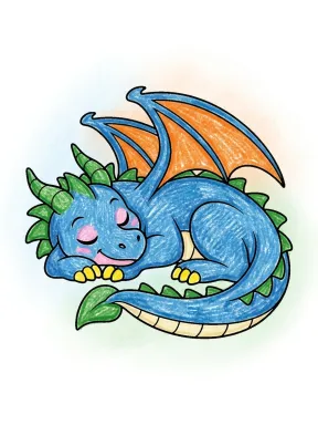 Curled Sleeping Dragon Coloring Page, colored example