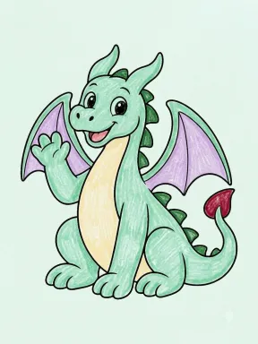 Waving Dragon Coloring Page colored with AI in crayon style