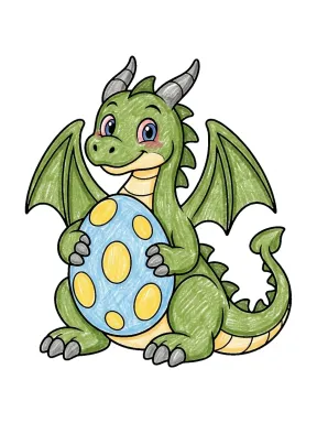 Dragon Holding an Egg Coloring Page colored with AI in crayon style