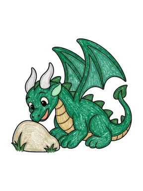 Dragon Beside a Rock Coloring Page colored with AI in crayon style