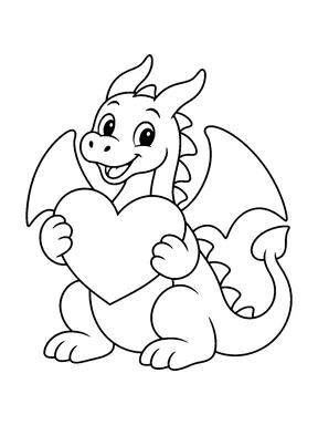 A smiling dragon holds a large empty heart shape.