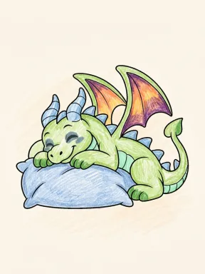 Dragon on a Cushion Coloring Page colored with AI in crayon style
