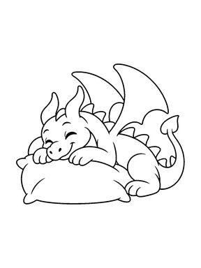 A sleepy dragon rests its head on a large cushion.