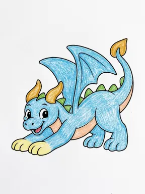 Stretching Dragon Coloring Page colored with AI in crayon style