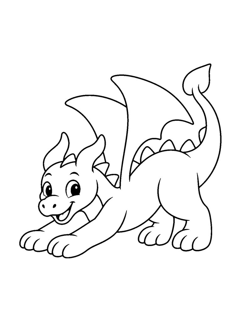 A friendly dragon stretches its front legs forward.