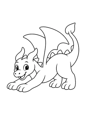 A friendly dragon stretches its front legs forward.