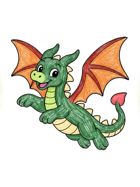 Gliding Dragon Coloring Page, colored example
