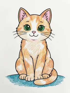 Sitting Cat Coloring Page colored with AI in crayon style