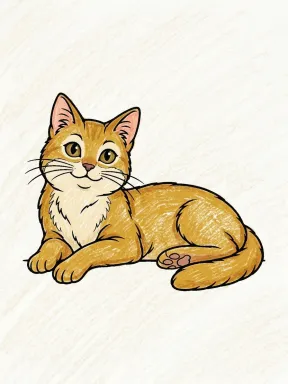 Resting Cat Coloring Page colored with AI in crayon style