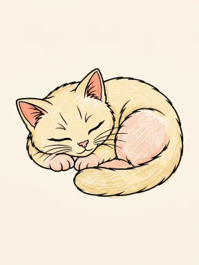 Sleeping Cat Coloring Page, colored example