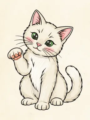 Cat Raising a Paw Coloring Page colored with AI in crayon style