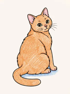 Cat Looking Back Coloring Page colored with AI in crayon style