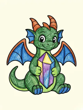 Dragon Holding a Crystal Coloring Page colored with AI in crayon style