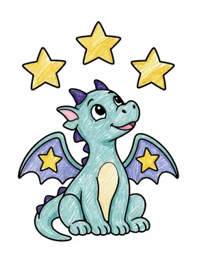 Dragon Looking at Three Stars Coloring Page, colored example