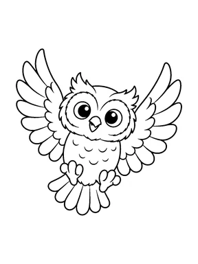 A full-body owl flies toward the viewer with both wings spread wide.