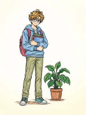 Anime Boy Holding Books Coloring Page colored with AI in crayon style