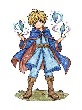 Anime Mage Boy Coloring Page, colored example