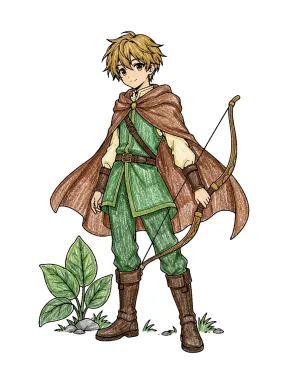 Anime Archer Boy Coloring Page colored with AI in crayon style
