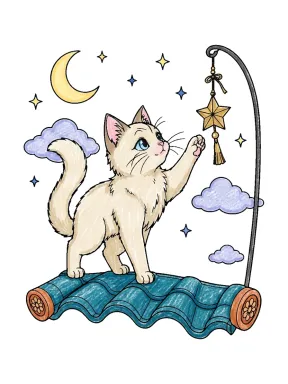 Cat on Roof Tiles Coloring Page colored with AI in crayon style