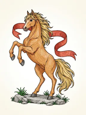 Rearing Horse with Ribbon Coloring Page, colored example