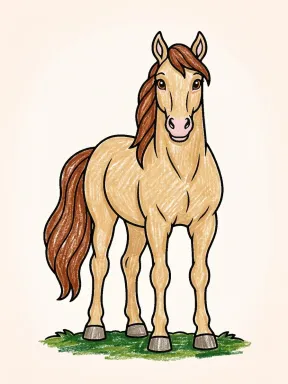 Calm Horse Standing Coloring Page, colored example