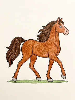 Trotting Horse Coloring Page, colored example