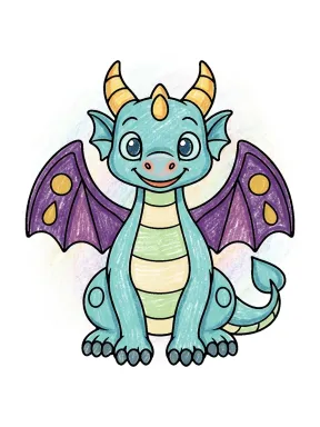 Winged Dragon with Circle and Teardrop Motifs Coloring Page colored with AI in crayon style