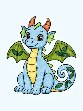 Dragon with a Spiral Tail Coloring Page colored with AI in crayon style