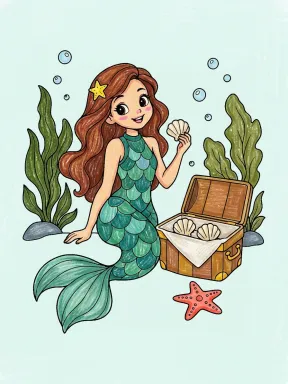 Mermaid Underwater Picnic Coloring Page colored with AI in crayon style