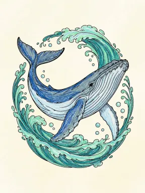 Humpback Whale in Ocean Wave Coloring Page colored with AI in crayon style