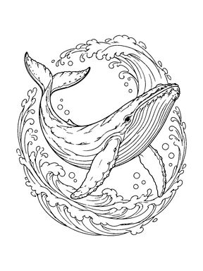 A humpback whale curves inside a complete circular swell of water with bubbles.