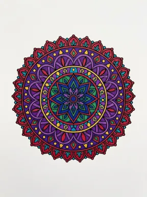 Star and Arch Lace Mandala Coloring Page colored with AI in marker style
