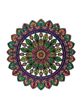 Botanical Rosette Mandala Coloring Page colored with AI in marker style