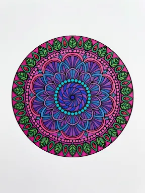 Spiral Lotus Leaf Mandala Coloring Page colored with AI in marker style