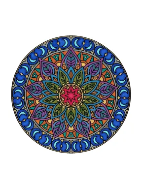 Crescent Leaf Star Mandala Coloring Page colored with AI in marker style
