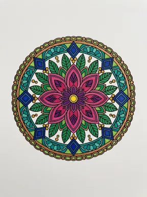 Diamond Bead Botanical Mandala Coloring Page colored with AI in marker style