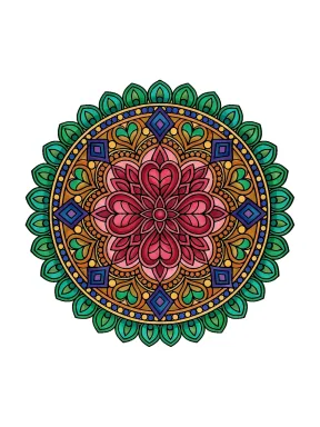 Layered Lotus Geometry Mandala Coloring Page colored with AI in marker style
