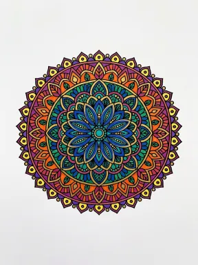 Layered Petal Lace Mandala Coloring Page colored with AI in marker style